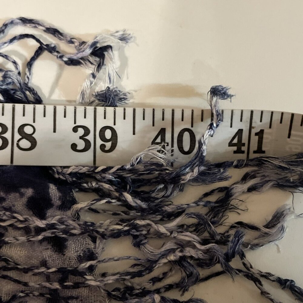 Liz Claiborne Abstract Floral Scarf Shawl Wrap 26X80" Navy Fringe Boho NWT - Picture 9 of 9